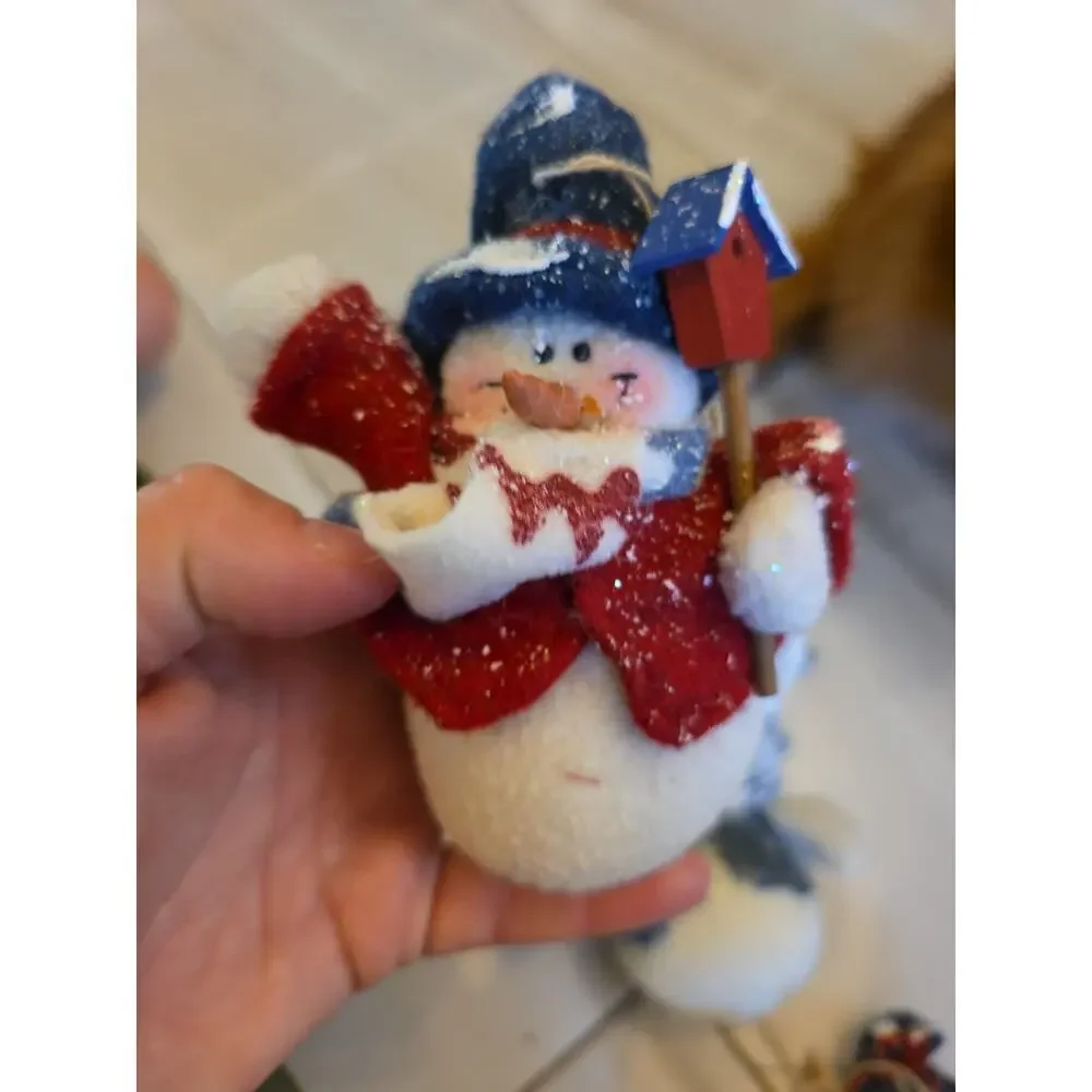Stand Up Fuzzy Snowman Stuff‎ Animal Winter Holiday Decoration Lot Of 3